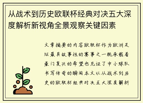 从战术到历史欧联杯经典对决五大深度解析新视角全景观察关键因素